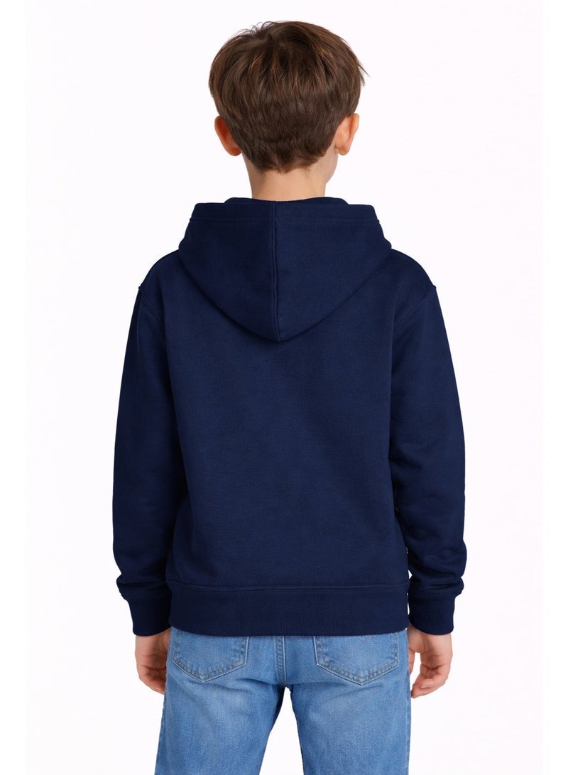 Premium Apparel Kids Navy Blue Regular-Fit Hoodie – Unisex Pullover Sweatshirt for Boys & Girls, Casual Everyday Wear - Image 3
